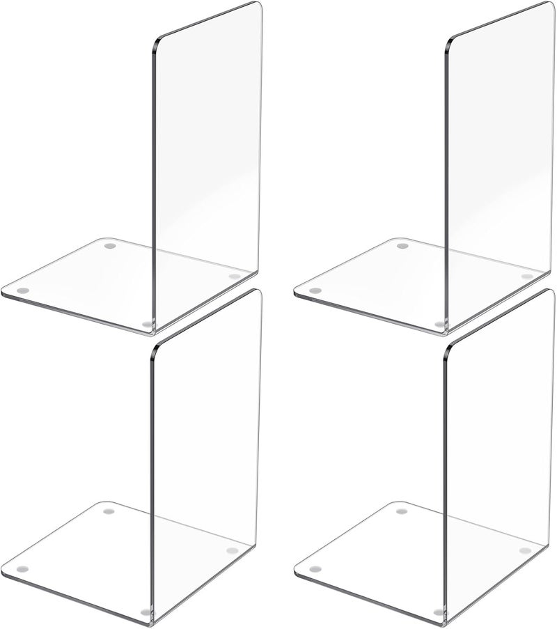 Dooiclear Acrylic Bookends 4 Pcs, Clear Book Ends for Shelves, Transparent Bookend Organizer, Book Holder Stand Decorative, Book Stoppers for Heavy Duty Books, CD, File, Video Games - Image 1